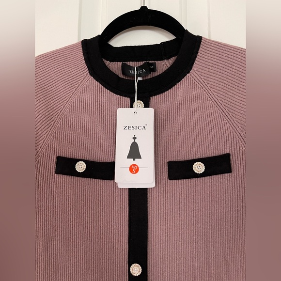 NWT RIB KNIT MIDI DRESS-KHAKI/BLACK-S - Picture 13 of 17